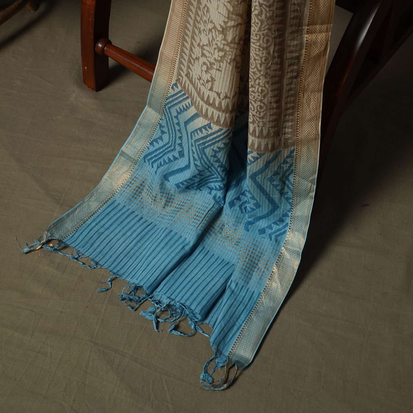 Hand block print mangalagiri cotton 3pc unstitched dress