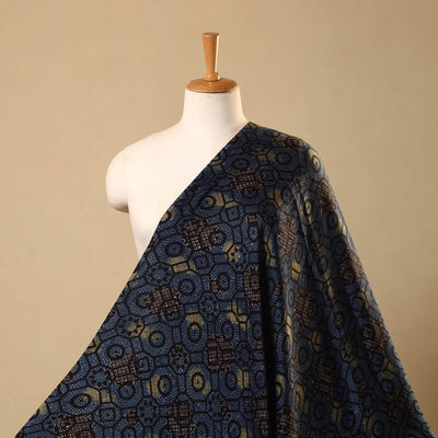 Blue Hand Block Print Modal Silk Ajrakh Fabric