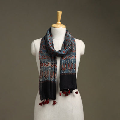 Hand natural dyed chanderi silk stole with tassels 18