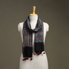 Hand natural dyed chanderi silk stole with tassels 18