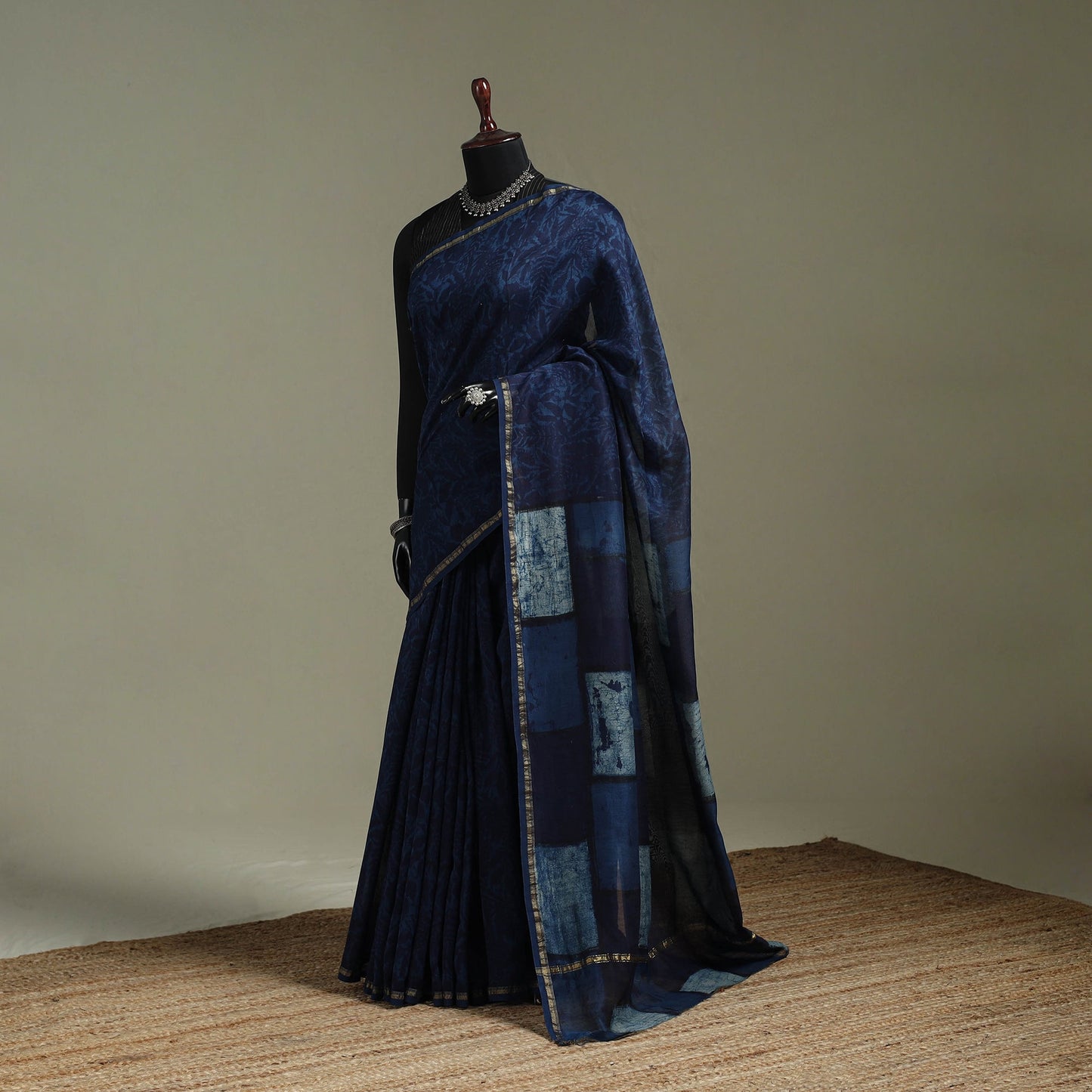 Hand block print natural dyed chanderi silk akola saree 02