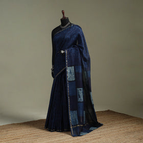 Hand block print natural dyed chanderi silk akola saree 02