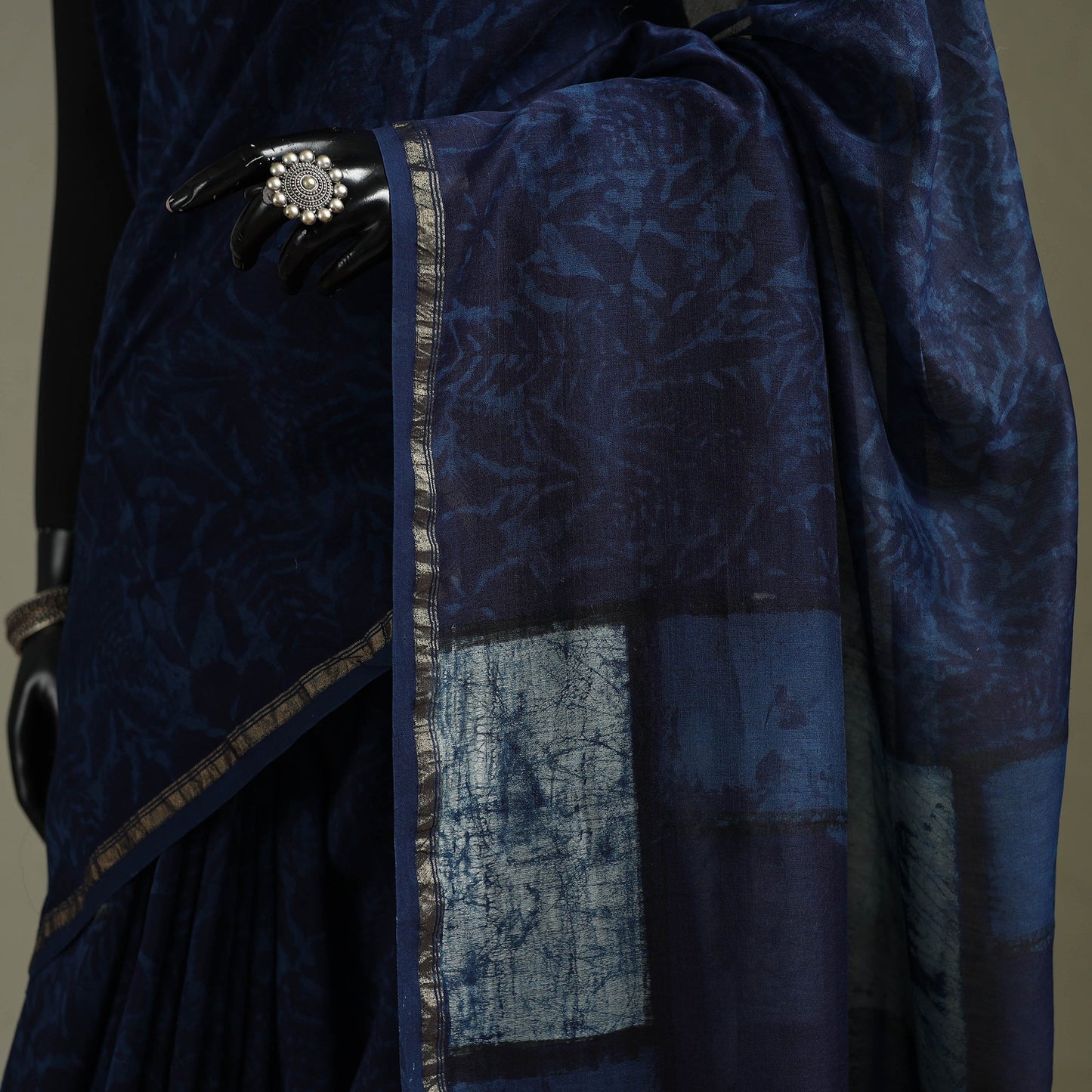 Hand block print natural dyed chanderi silk akola saree 02