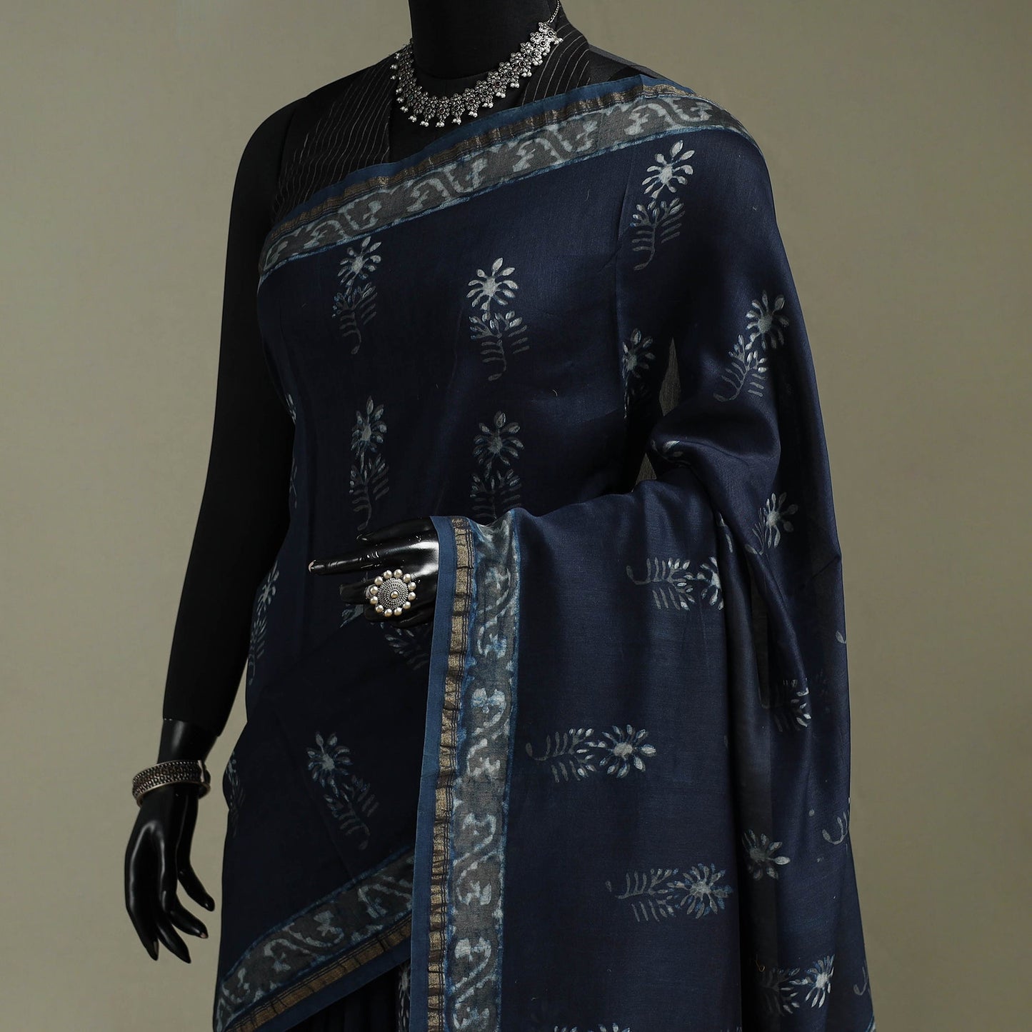 Hand block print natural dyed chanderi silk akola saree 03