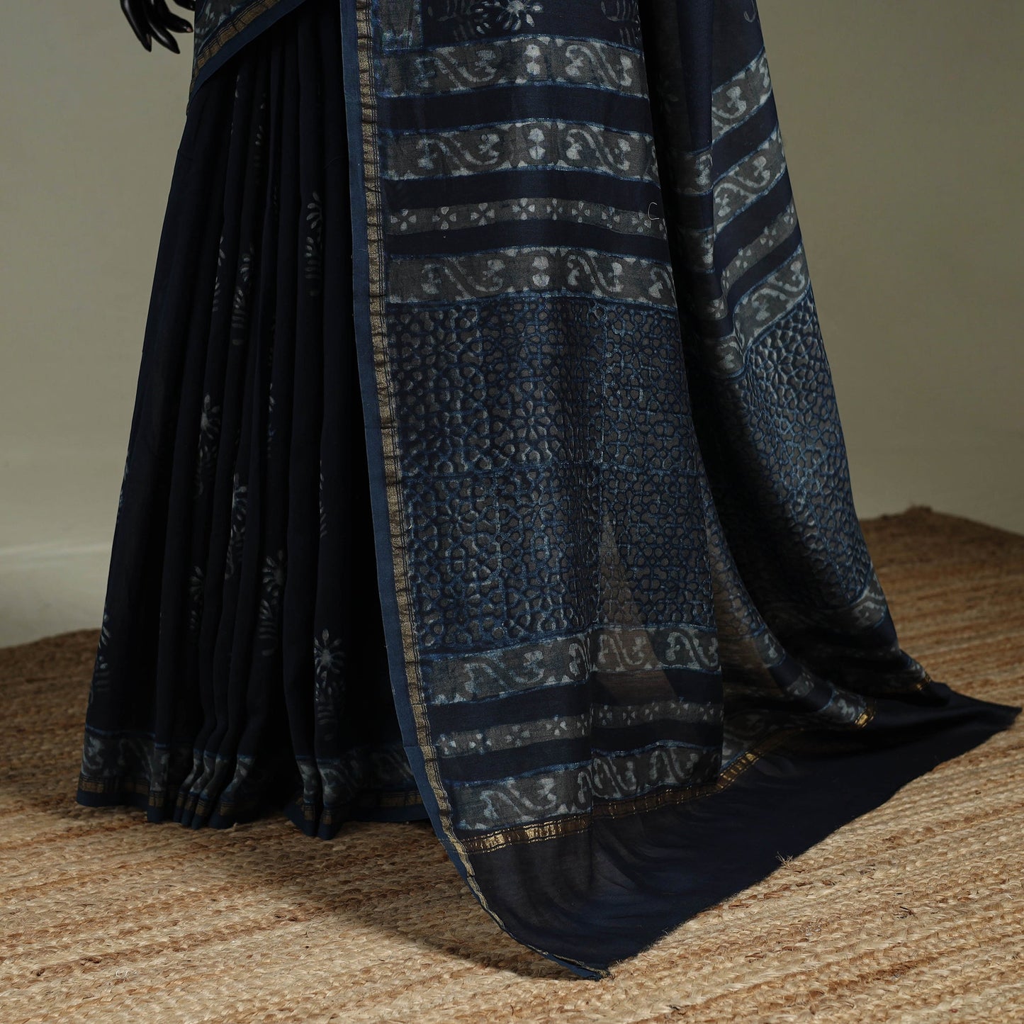 Hand block print natural dyed chanderi silk akola saree 03