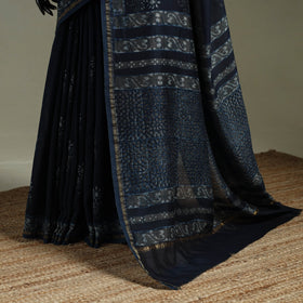 Hand block print natural dyed chanderi silk akola saree 03