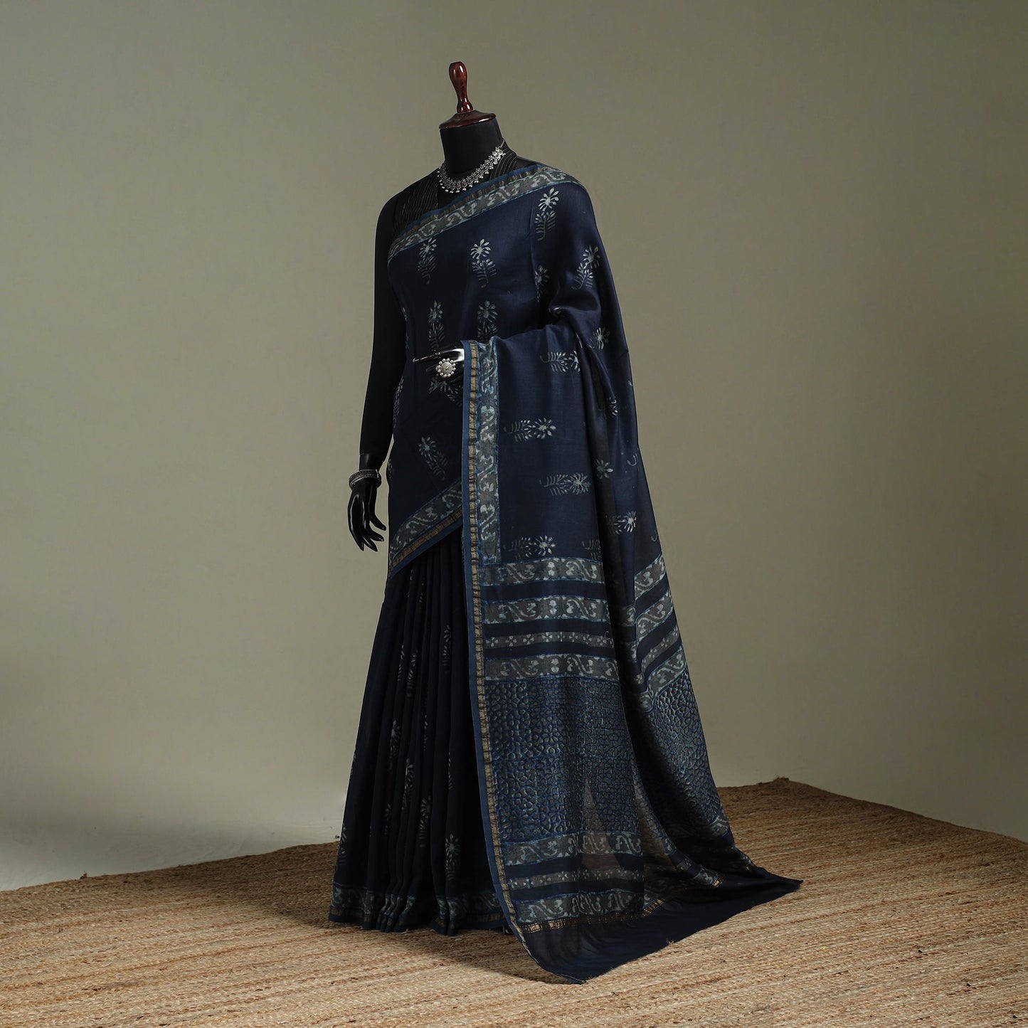 Hand block print natural dyed chanderi silk akola saree 03