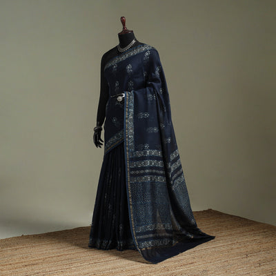 Hand block print natural dyed chanderi silk akola saree 03