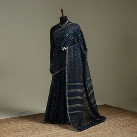 Hand block print natural dyed chanderi silk akola saree 08