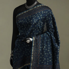 Hand block print natural dyed chanderi silk akola saree 08