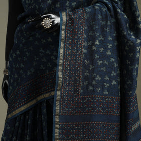 Hand block print natural dyed chanderi silk akola saree 08