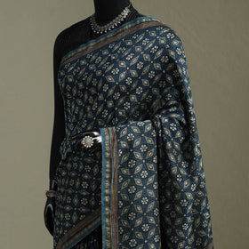 Hand block print natural dyed chanderi silk akola saree 10