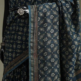 Hand block print natural dyed chanderi silk akola saree 10