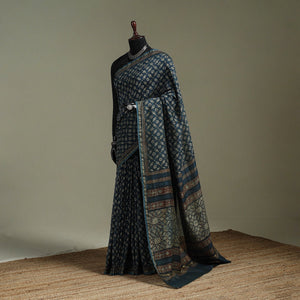 Hand block print natural dyed chanderi silk akola saree 10
