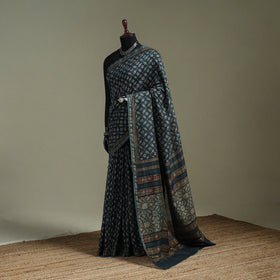 Hand block print natural dyed chanderi silk akola saree 10