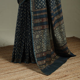 Hand block print natural dyed chanderi silk akola saree 10