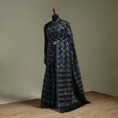 Hand block print natural dyed chanderi silk akola saree 22