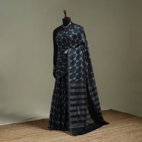 Hand block print natural dyed chanderi silk akola saree 22