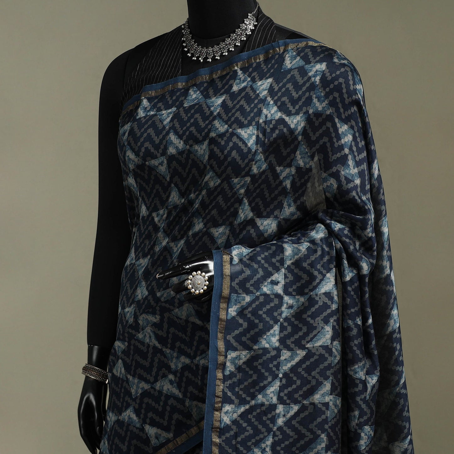 Hand block print natural dyed chanderi silk akola saree 22
