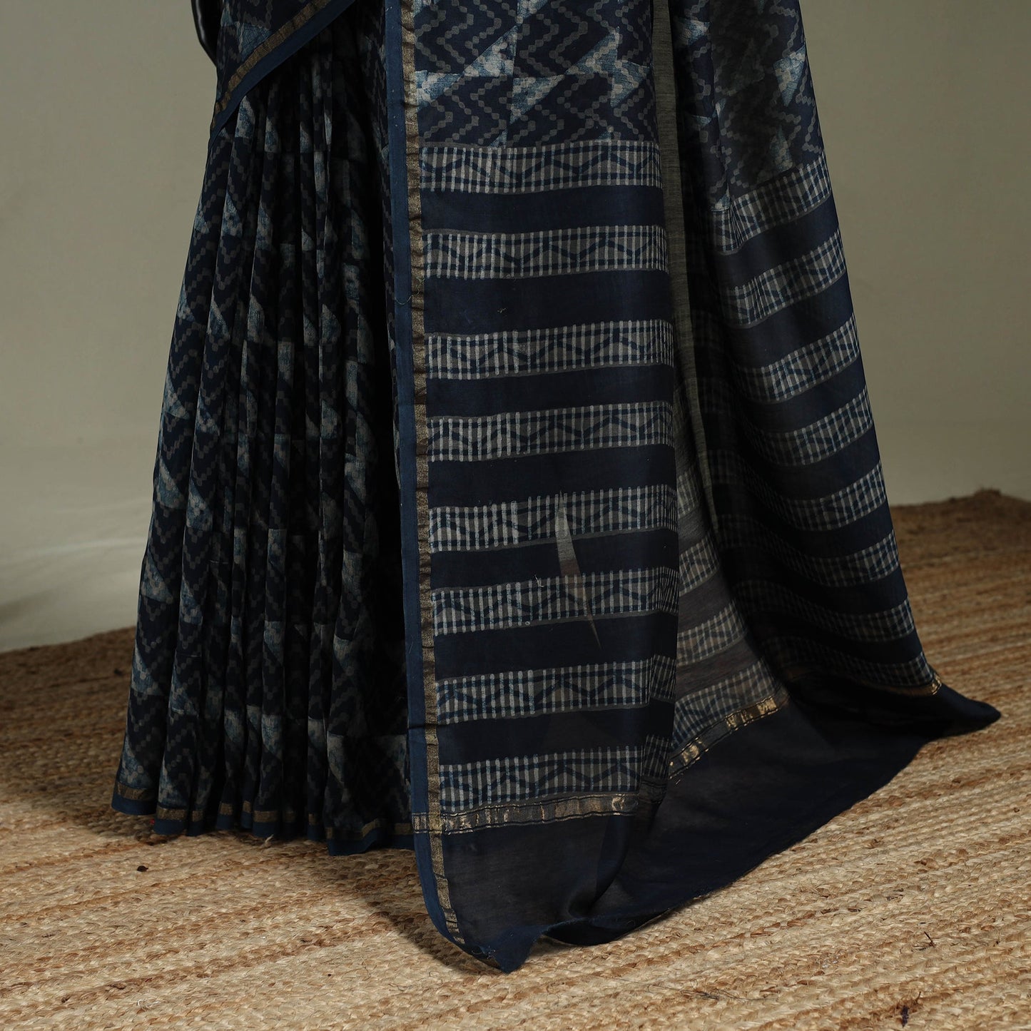 Hand block print natural dyed chanderi silk akola saree 22