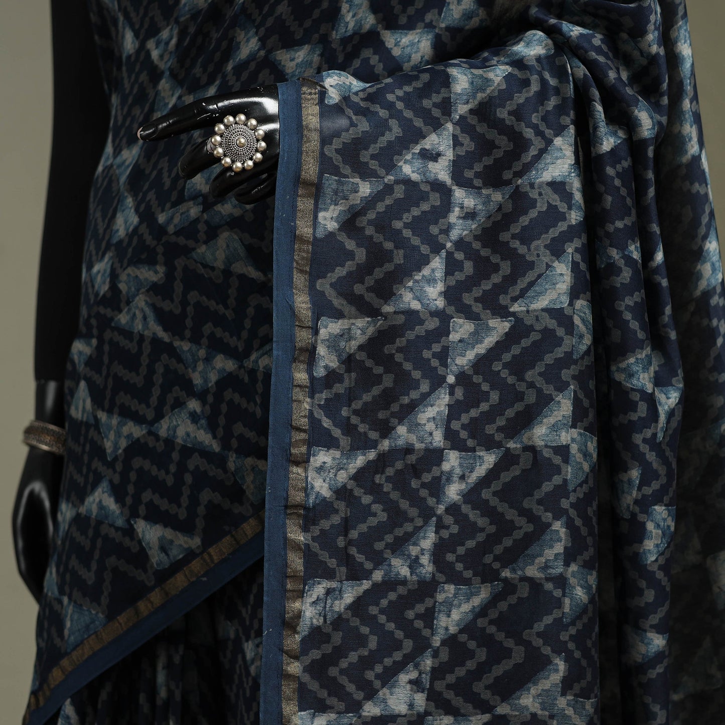Hand block print natural dyed chanderi silk akola saree 22