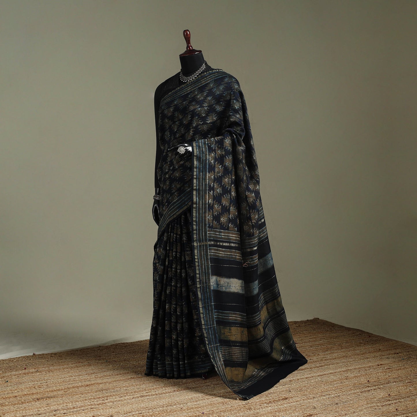 Hand block print natural dyed chanderi silk akola saree 33