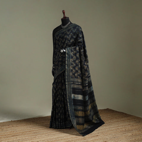 Hand block print natural dyed chanderi silk akola saree 33