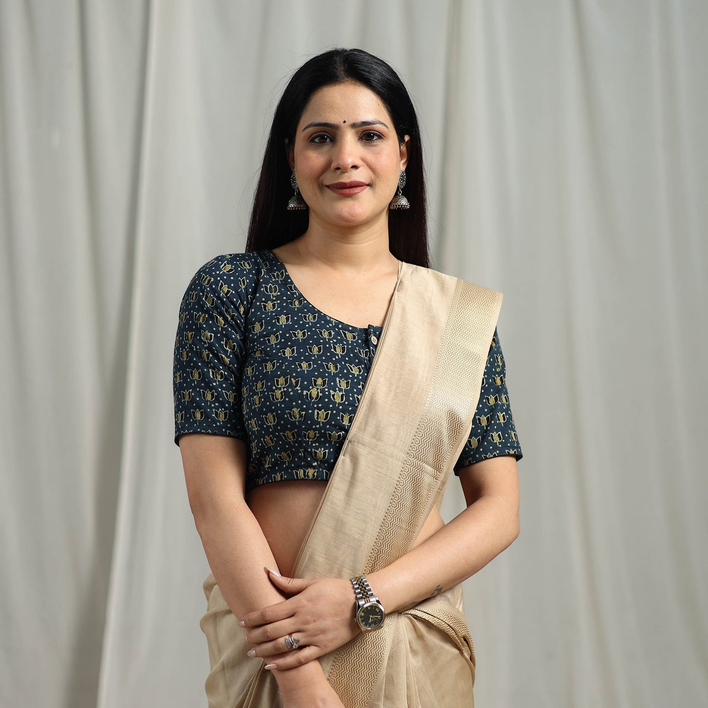 Hand natural dyed cotton readymade blouse 01 - handcrafted