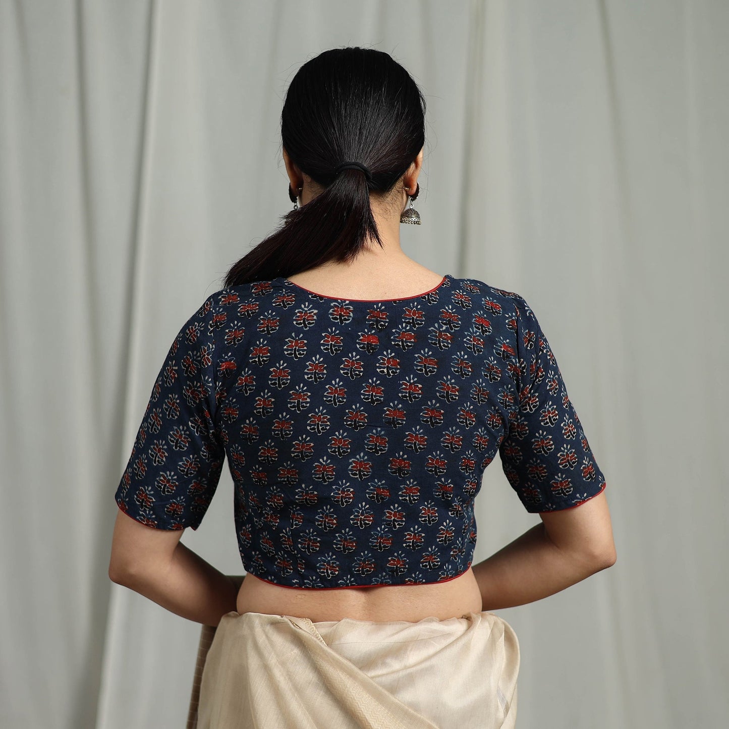 Hand natural dyed cotton readymade blouse 05 - handcrafted