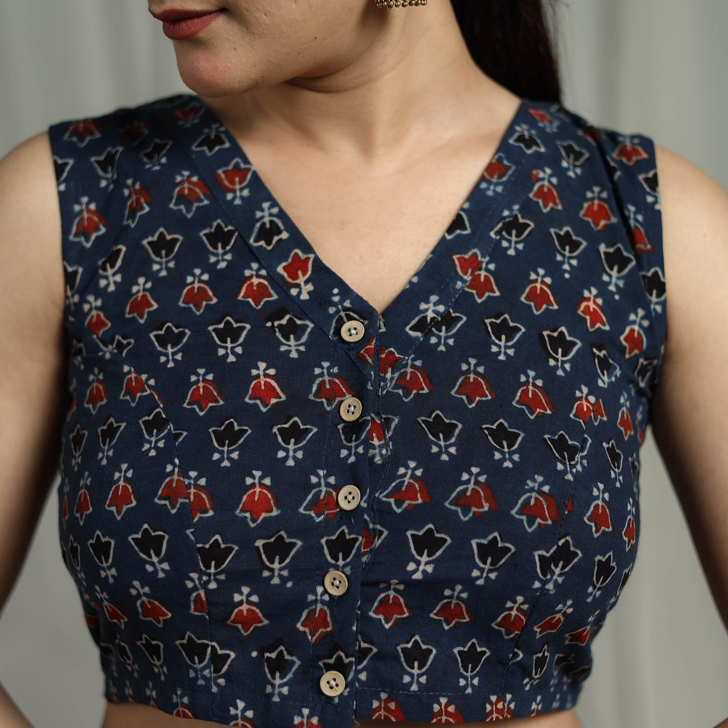 Hand natural dyed cotton readymade blouse 14 - handcrafted