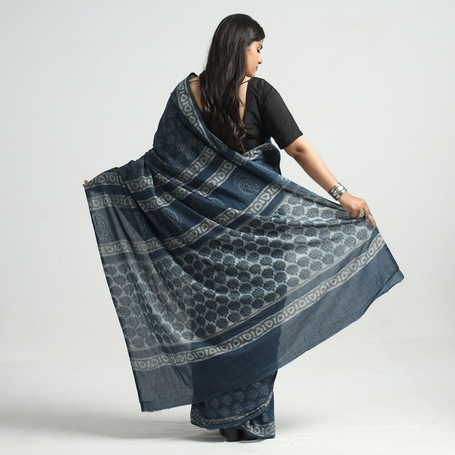 Akola Hand Block Printed Cotton Saree 