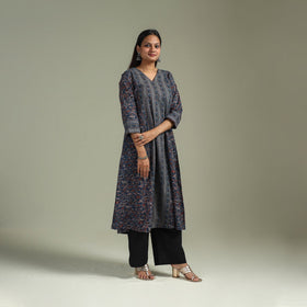 Hand block print natural dyed cotton a-line ajrakh kurta