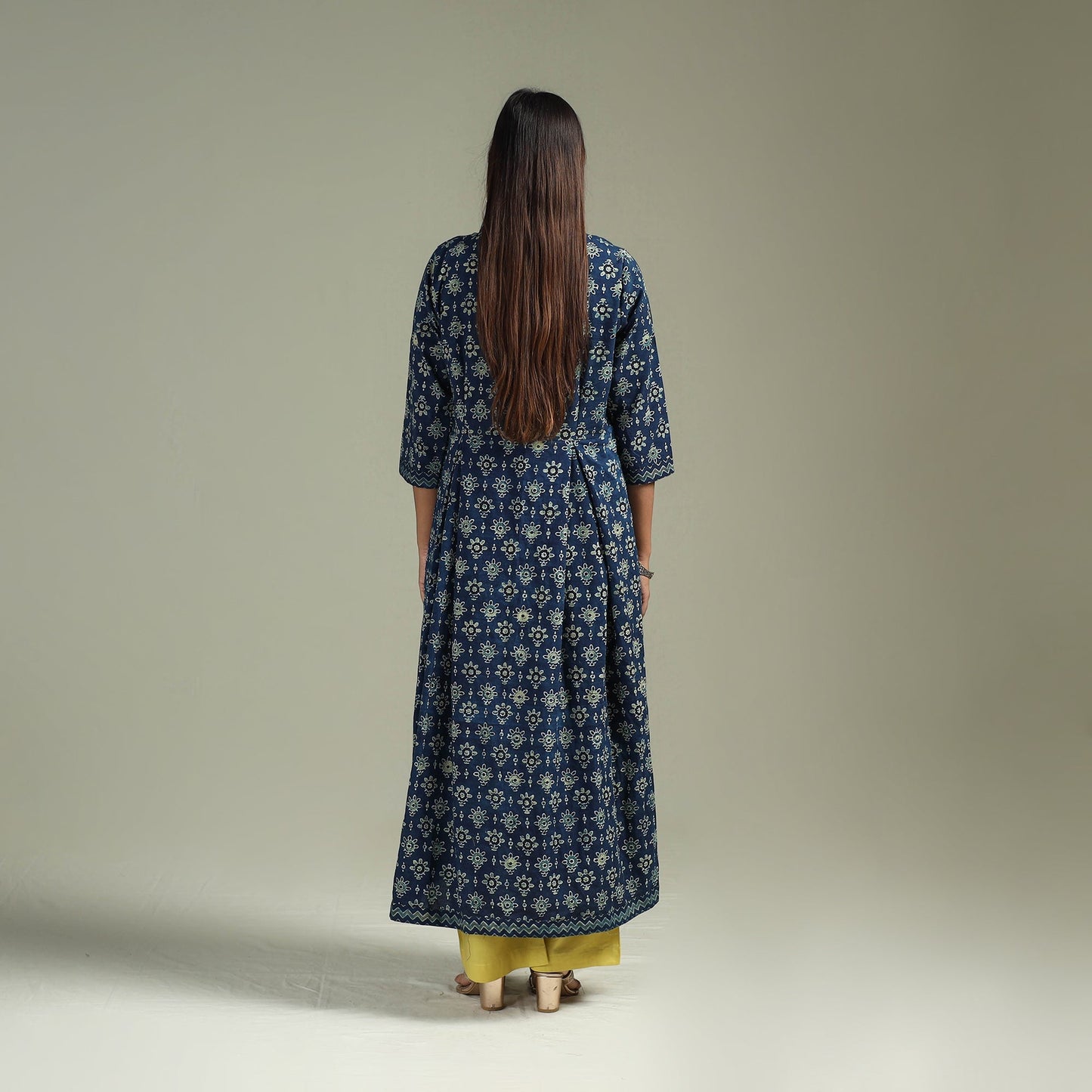 Hand block print natural dyed cotton a-line ajrakh kurta
