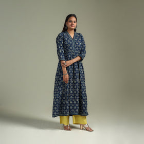 Hand block print natural dyed cotton a-line ajrakh kurta