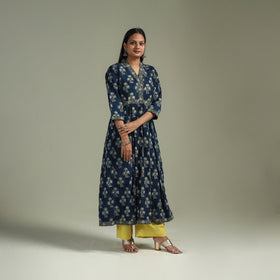 Hand block print natural dyed cotton a-line ajrakh kurta