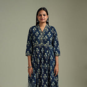 Hand block print natural dyed cotton a-line ajrakh kurta