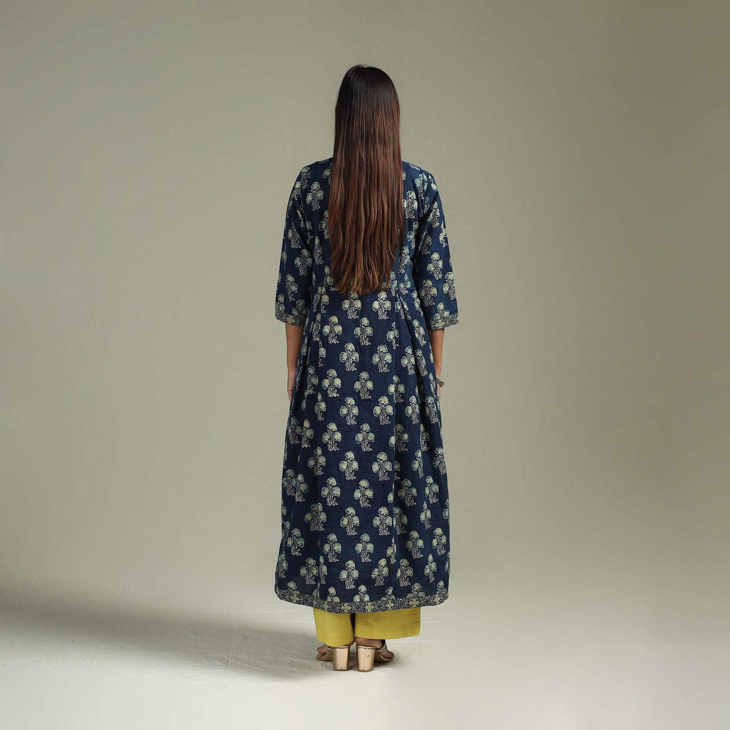 Hand block print natural dyed cotton a-line ajrakh kurta