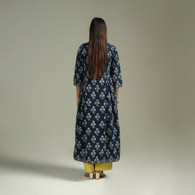 Hand block print natural dyed cotton a-line ajrakh kurta