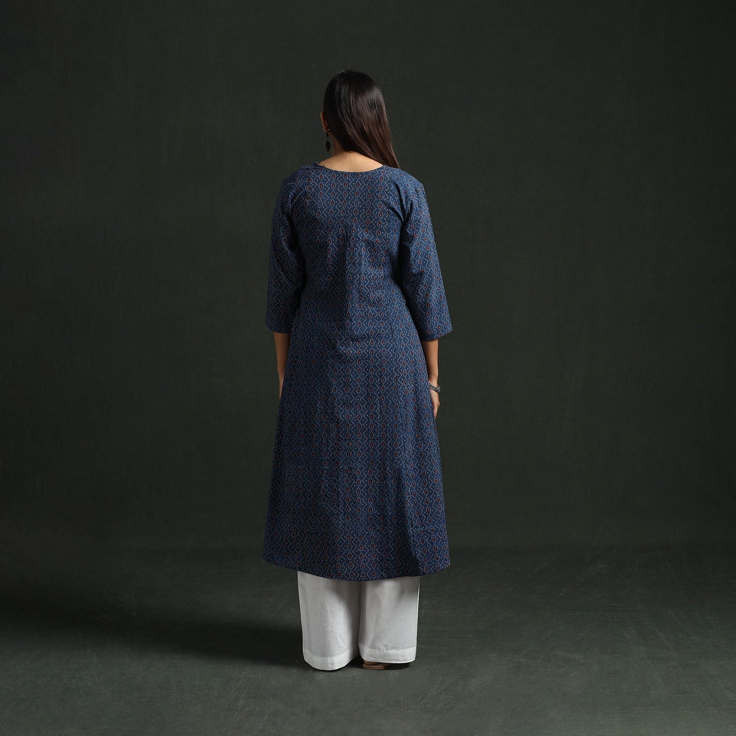 Hand block print natural dyed cotton a-line ajrakh kurta