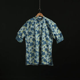 Hand block print natural dyed cotton short bagru kurta