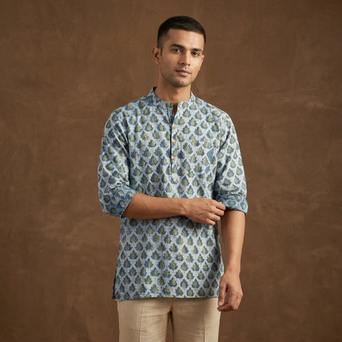 Hand block print natural dyed cotton short ajrakh dabu