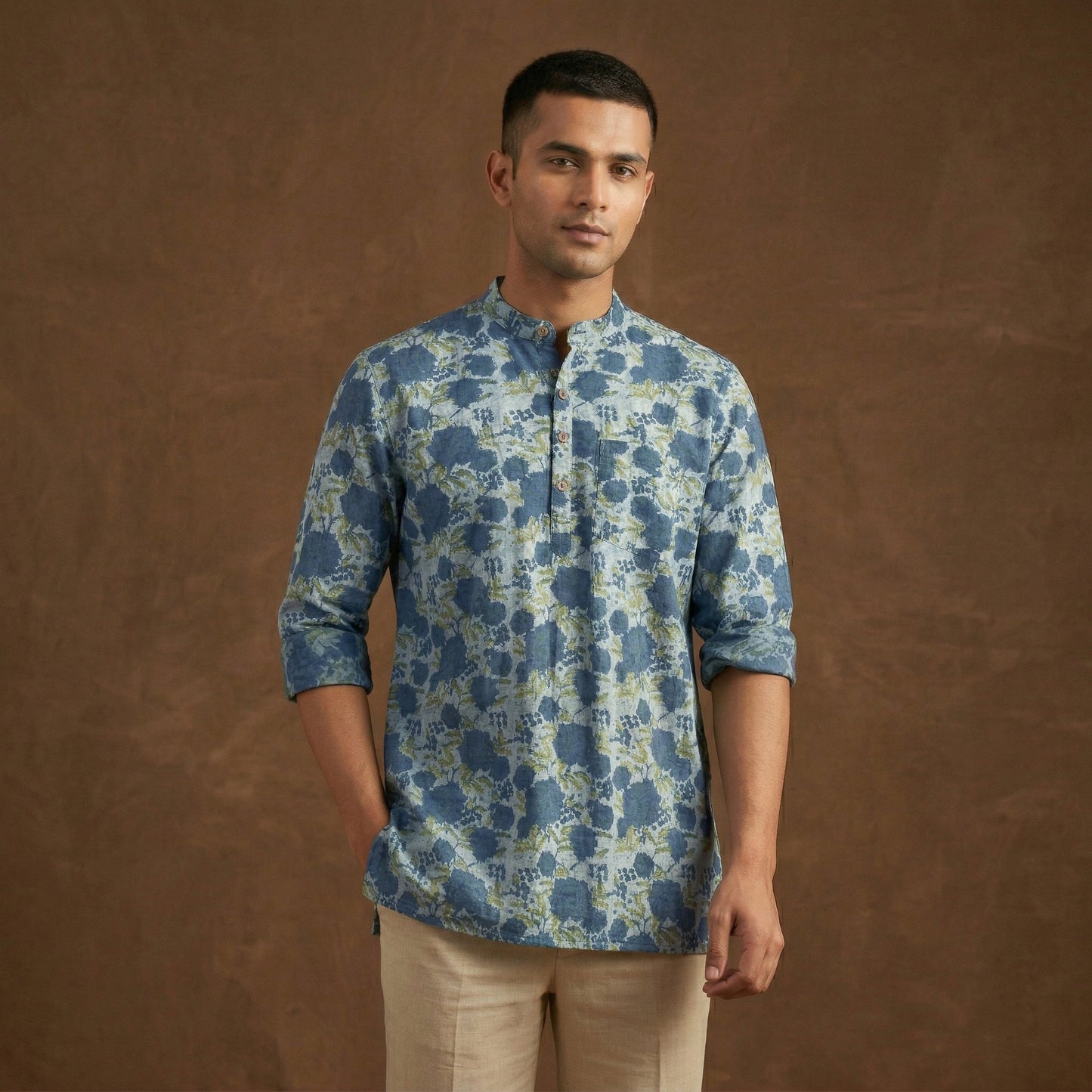 Hand block print natural dyed cotton short ajrakh dabu