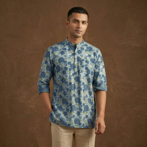 Hand block print natural dyed cotton short ajrakh dabu