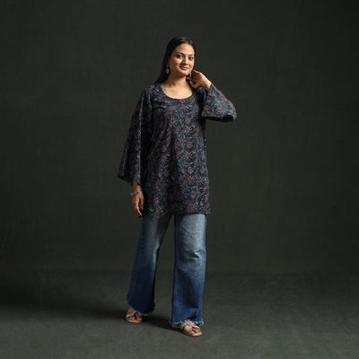 Hand block print natural dyed cotton short ajrakh kurta