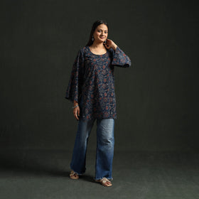 Hand block print natural dyed cotton short ajrakh kurta
