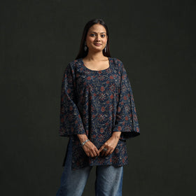 Hand block print natural dyed cotton short ajrakh kurta
