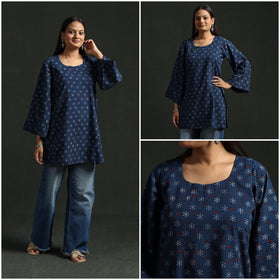Hand block print natural dyed cotton short ajrakh kurta