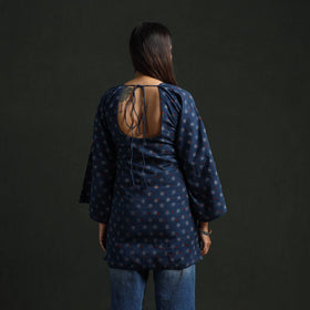 Hand block print natural dyed cotton short ajrakh kurta