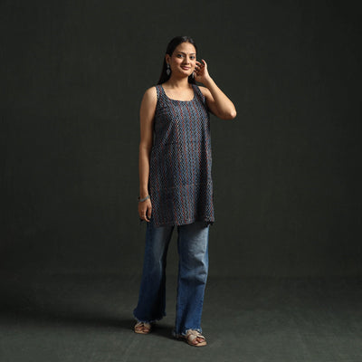 Hand block print natural dyed cotton short ajrakh kurta