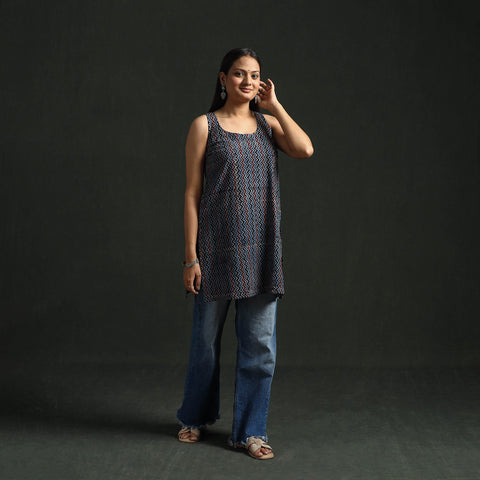 Hand block print natural dyed cotton short ajrakh kurta